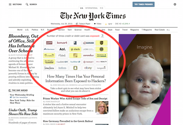 Interactive Content on The New York Times Front Page