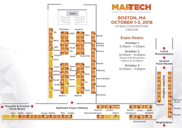 MarTech East 2018 Exhibit Hall (as of August 9)